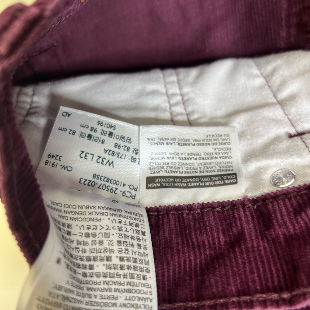 Men's Purple Levi 502 Corduroy Pants 29” Inseam - Size 32 - Picture 4 of 10